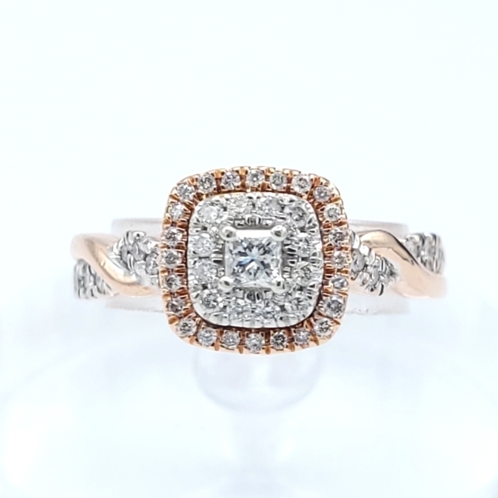 10k princess cut double halo engagement ring